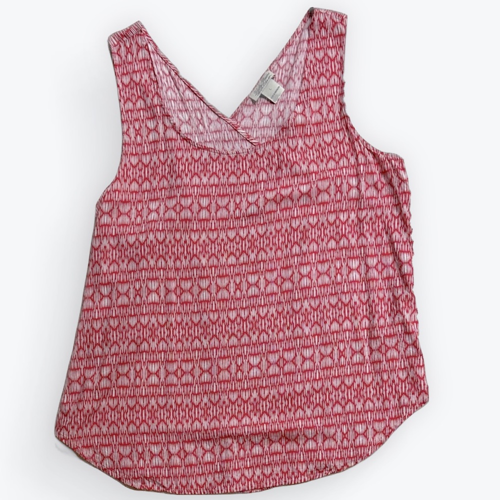 EuroSummer Flirty Coastal Boho Airy Red Geometric Split Back Effortless Tank ~ L